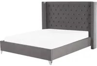 Letto a doghe Velluto grigio imbottito Poggiatesta trapuntato borchie 180 x 200 cm Glam Design