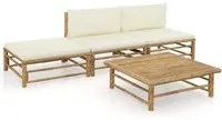 Set Divani da Giardino 4 pz con Cuscini Bianco Crema in Bamb cod mxl 41443