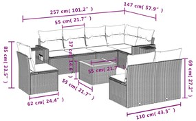 Set Divani da Giardino 9 pz con Cuscini Nero in Polyrattan