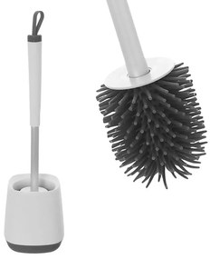 Portascopino da appoggio bianco e grigio con setole in silicone