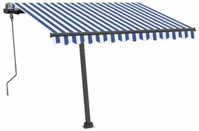 Tenda da Sole Retrattile Manuale con LED 300x250cm Blu e Bianco