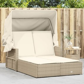 Lettino Doppio Con Baldacchino E Cuscini Beige İn Polyrattan /