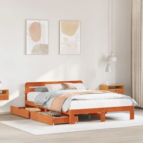 Letto Senza Materasso Marrone Cera 140x190 Cm İn Legno Di Pino /