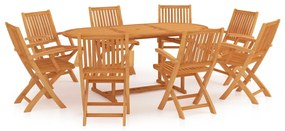 Set da Pranzo da Giardino 9 pz in Legno Massello di Teak