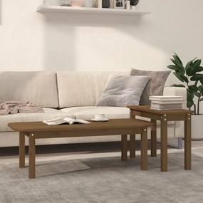 Set Tavolini Da Salotto 2 Pz Ambra İn Legno Massello Di Pino /