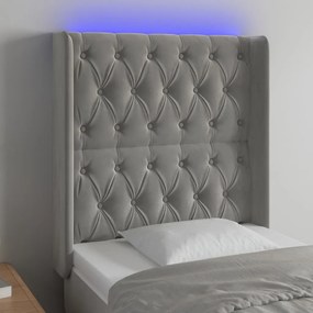 Testiera A Led Grigio Chiaro 83x16x118/128 Cm İn Velluto /