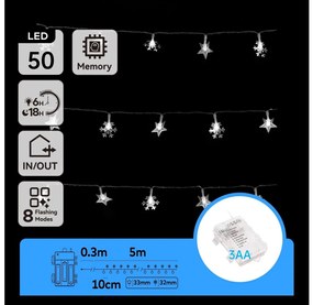 Aigostar - Catena LED natalizia 50xLED/8 funzioni 3xAA 5m IP44 bianco freddo stelle