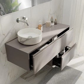 Mobile da bagno sospeso sotto lavabo Step L 120.3 x H 30 x P 46 cm beige cannettato , 1 cassetto,lavabo non incluso