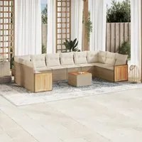 Set Divani da Giardino 11 pz con Cuscini Beige in Polyrattan 3228011