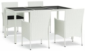 Set da Pranzo da Giardino 5 pz con Cuscini in Polyrattan Bianco