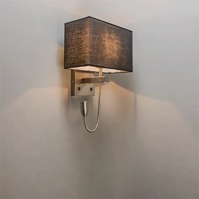 Applique da parete in acciaio con paralume nero e braccio da lettura con LED - Bergamo