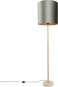 Lampada da terra in legno con paralume in velluto verde 40 cm - Mels