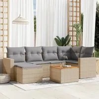 Set Divani da Giardino 7 pz con Cuscini Beige in Polyrattan 3224225