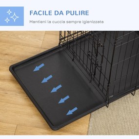 Gabbia Trasportino per Cani Gatti Pieghevole in Acciaio Doppia Apertura 76x53x57 cm Nero...