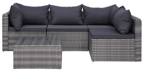 Set divani da giardino 5 pz con cuscini in polyrattan grigio