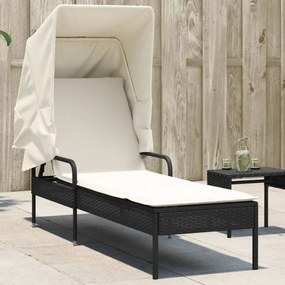 Lettino Prendisole Con Baldacchino Nero İn Polyrattan /