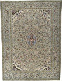 Kashan Tappeto 410x300 Beige (Iran) Annodato A Mano
