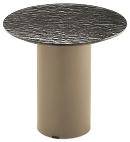 Tavolino tondo WAYLON 45 con base in metallo Beige e piano in vetro martellato Fumč