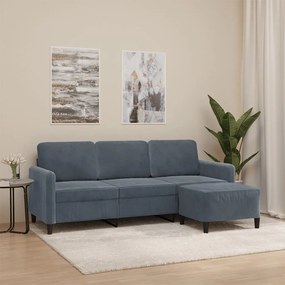Divano A 3 Posti Con Poggiapiedi Grigio Scuro 180 Cm İn Velluto /