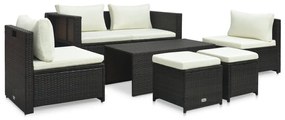 Set divani da giardino 6 pz con cuscini in polyrattan marrone