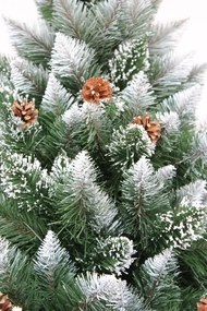 Albero di Natale artificiale di lusso leggermente innevato con pigne sul tronco 190 cm