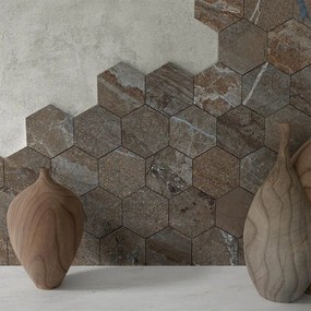 Mosaico in gres porcellanato Hellir marrone e beige e azzurro opaco L 30.2 x L 30.2cm x Sp. 9 mm, 7 pezzi