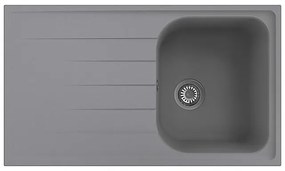 Lavello sopratop 1 vasca con gocciolatoio laterale destro o sinistro DELINIA Elbe quarzo L 50 x L 86 cm grigio