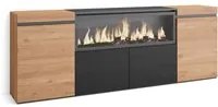 Credenza, Mobile, Cucina, 210, 4 Porte, Camino elettrico XXL, Rovere e nero RF3220