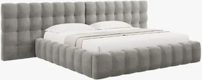 Letto matrimoniale Mamaia in tessuto Bouclé con contenitore e testiera doppia - 180x200 cm