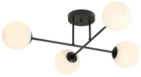 Plafoniera Moderna Morrigan 4 Luci In Acciao Nero E Sfere In Vetro Bianco