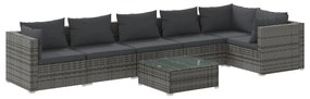 Set Divani da Giardino 7 pz con Cuscini in Polyrattan Grigio