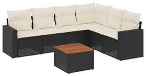 Set divani da giardino con cuscini 7pz nero polyrattan