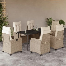 Set da pranzo da giardino 7 pz con cuscini beige in polyrattan