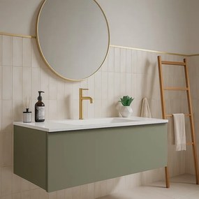 Mobile da bagno sospeso sotto lavabo Pixel plain 2 cassetti L 120 x H 40 x P 45.5 cm verde salvia laccato opaco, con maniglia alluminio nero opaco