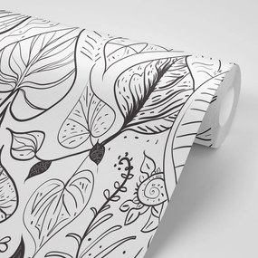 Carta da parati – Foglie magiche in versione bianco e nero