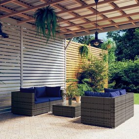 Set Divani da Giardino 5 pz con Cuscini in Polyrattan Grigio