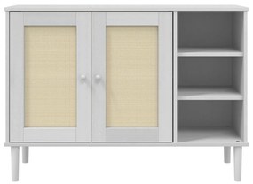 Credenza SENJA Aspetto Rattan Bianco 112x40x80 cm Massello Pino