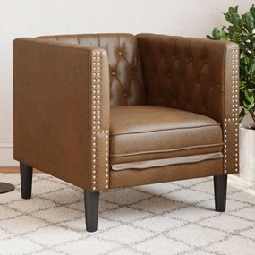 Poltrona Chesterfield Marrone İn Similpelle Scamosciata /