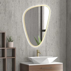 Specchio bagno led 65x100 cm forma a goccia cornice oro | KAM-EL6500G - KAMALU