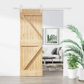 Porta Scorrevole Con Set Hardware 70x210 Cm Legno Massello Pino /