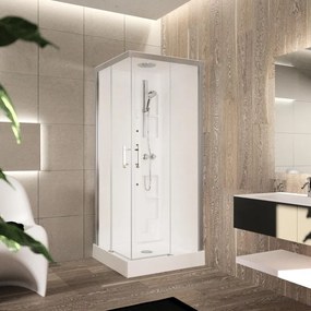 Cabina doccia idromassaggio quadrato PERLA 90 x 90 cm con Sistema Bluetooth con miscelatore termostatico silver