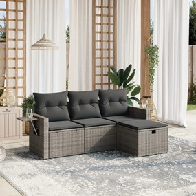 Set divani da giardino 4 pz con cuscini in polyrattan grigio