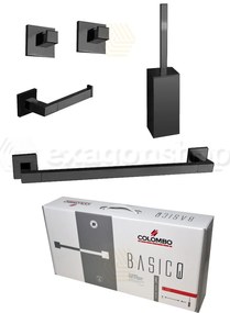 Colombo Design BasicQ Kit Accessori bagno portasciugamani portarotolo appendino portascopino 5pz Nero Opaco