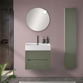 Mobiletto bagno sospeso cannettato 60 cm verde con lavabo Bali