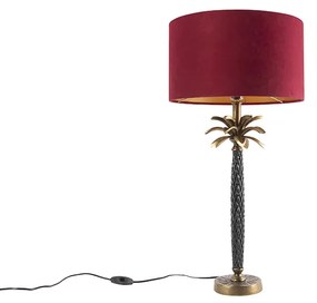 Lampada da tavolo Art Déco in bronzo con paralume in velluto rosso 35 cm - Areka