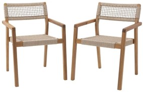Sedia da giardino con braccioli Oasis NATERIAL, struttura in legno, seduta in corda marrone, 2 pezzi