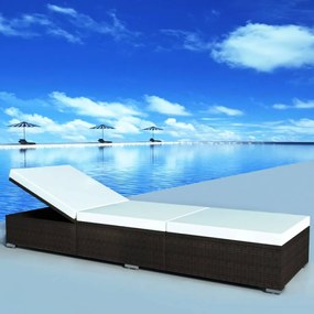 Lettino Prendisole Con Cuscino Bianco Crema Polyrattan Marrone /