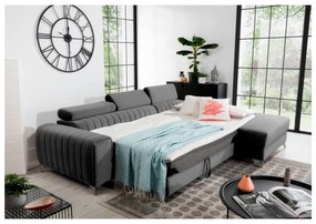 Divano angolare grigio scuro allungabile/con contenitore (con penisola a destra/con chaise lounge) e rivestimento in velluto Grayson – ELTAP