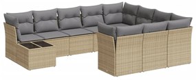 Set divani da giardino 11 pz con cuscini beige in polyrattan