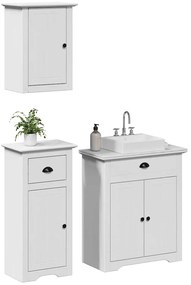Set Mobili Da Bagno 3 Pz Bodo Bianco İn Legno Massello Di Pino /